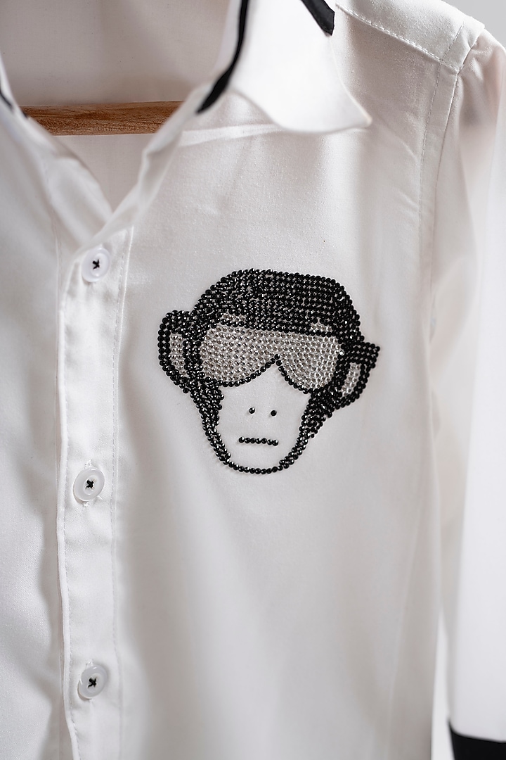 White & Black Cotton Embroidered Shirt For Boys by Li'l Angels at Pernia's Pop Up Shop