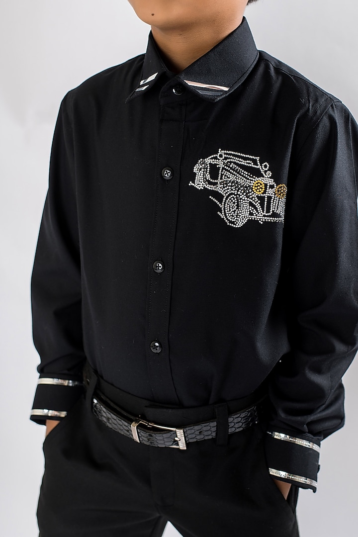 Black Cotton Embroidered Shirt For Boys by Li'l Angels at Pernia's Pop Up Shop