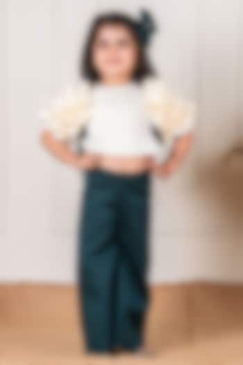Off-White & Emerald Green Scuba Co-Ord Set For Girls by Li'l Angels at Pernia's Pop Up Shop