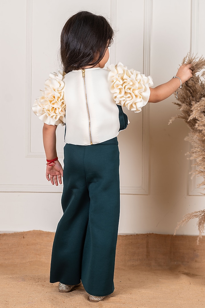 Off-White & Emerald Green Scuba Co-Ord Set For Girls by Li'l Angels at Pernia's Pop Up Shop