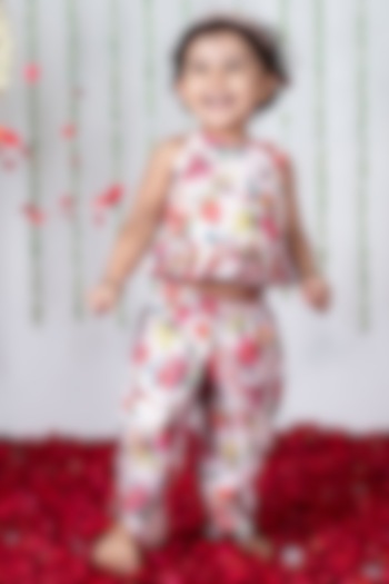 Multi-Coloured Crepe Floral Printed Dhoti Set For Girls by Li'l Angels at Pernia's Pop Up Shop