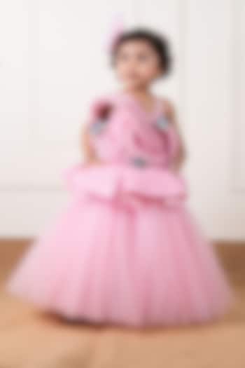 Pink Dupion & Net Draped Gown For Girls by Li'l Angels at Pernia's Pop Up Shop