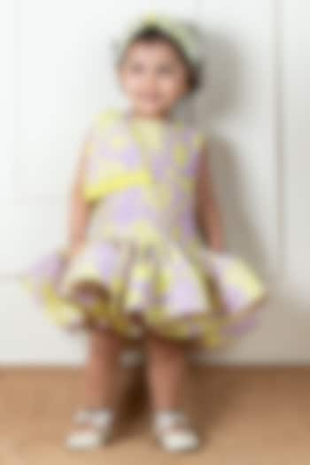 Lilac & Green Muslin Cotton Ruffled Dress For Girls by Li'l Angels at Pernia's Pop Up Shop