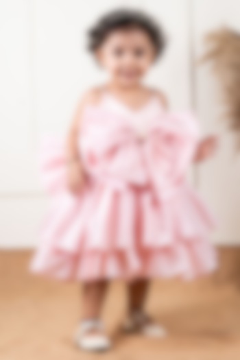 Peach Satin Organza Layered Dress For Girls by Li'l Angels at Pernia's Pop Up Shop
