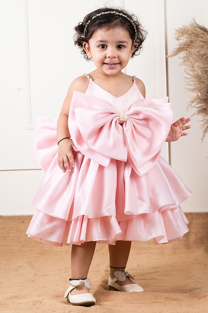 Peach Satin Organza Layered Dress For Girls by Li'l Angels at Pernia's Pop Up Shop
