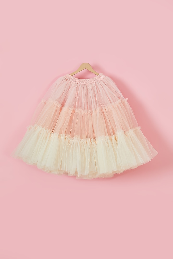 Peach & Off-White Net Hand Embroidered Lehenga Set For Girls by Li'l Angels at Pernia's Pop Up Shop