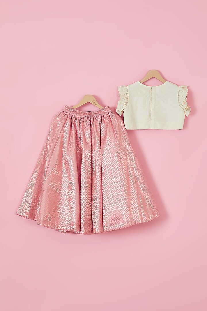 Pink Brocade & Silk Lehenga Set For Girls by Li'l Angels at Pernia's Pop Up Shop