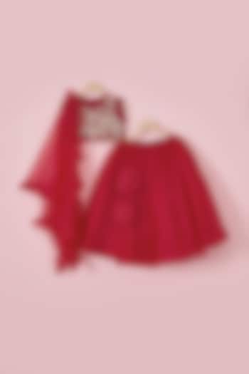 Red Silk & Organza Lehenga Set For Girls by Li'l Angels