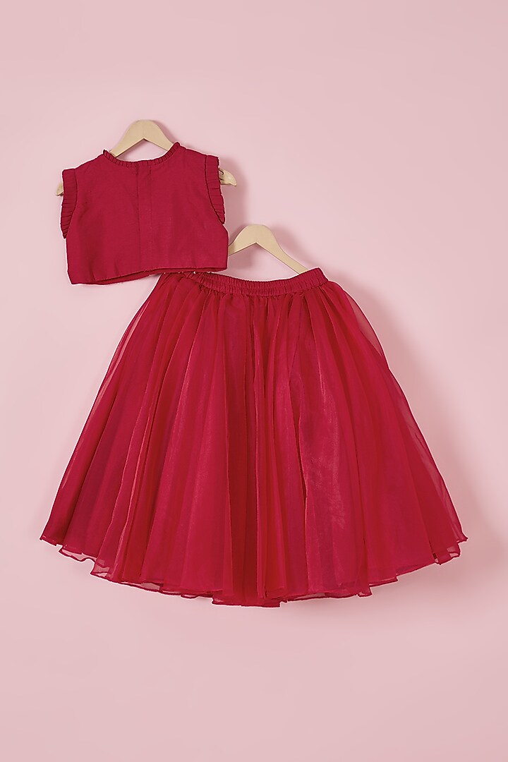 Red Silk & Organza Lehenga Set For Girls by Li'l Angels at Pernia's Pop Up Shop