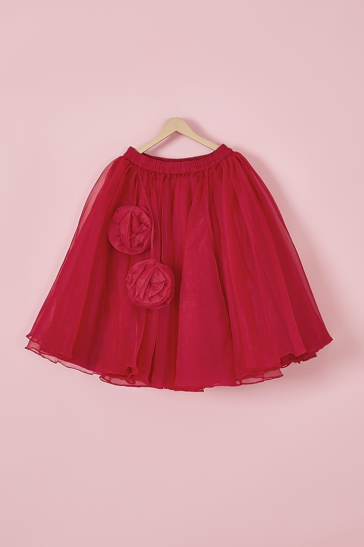 Red Silk & Organza Lehenga Set For Girls by Li'l Angels at Pernia's Pop Up Shop
