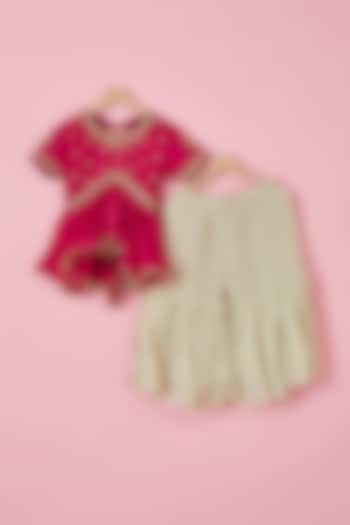 Beige Silk & Tussar Silk Embroidered Sharara Set For Girls by Li'l Angels at Pernia's Pop Up Shop