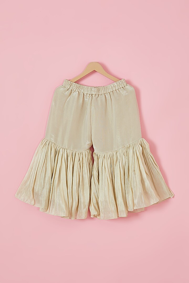 Beige Silk & Tussar Silk Embroidered Sharara Set For Girls by Li'l Angels at Pernia's Pop Up Shop
