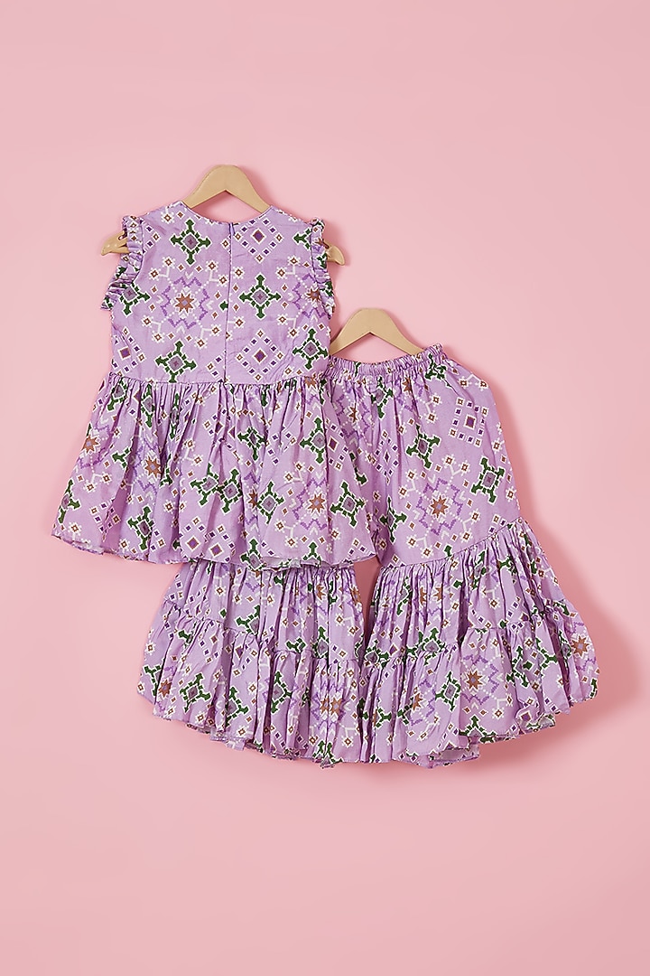 Light Purple Silk Hand Embroidered Sharara Set For Girls by Li'l Angels at Pernia's Pop Up Shop
