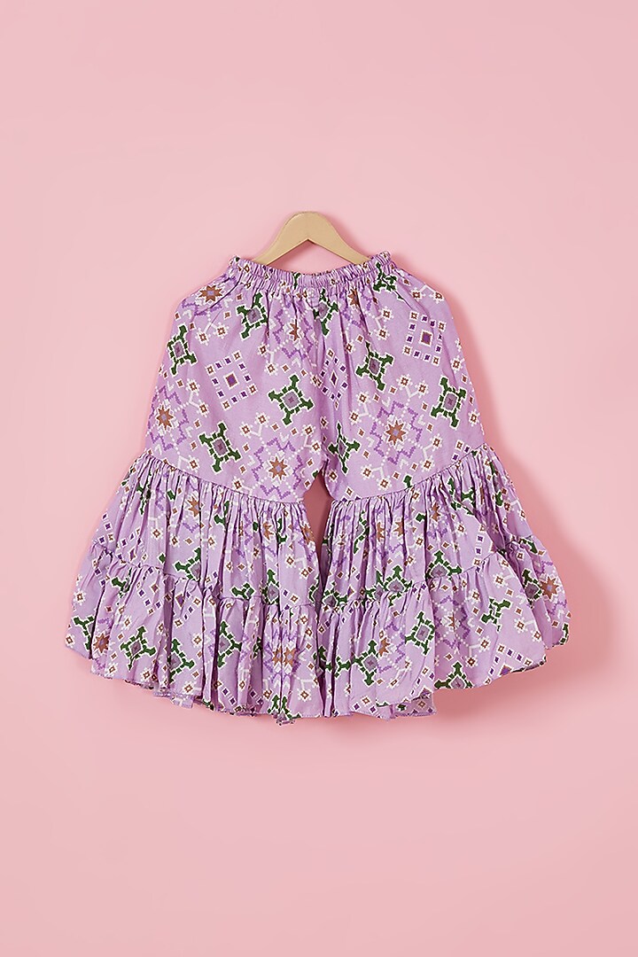 Light Purple Silk Hand Embroidered Sharara Set For Girls by Li'l Angels at Pernia's Pop Up Shop