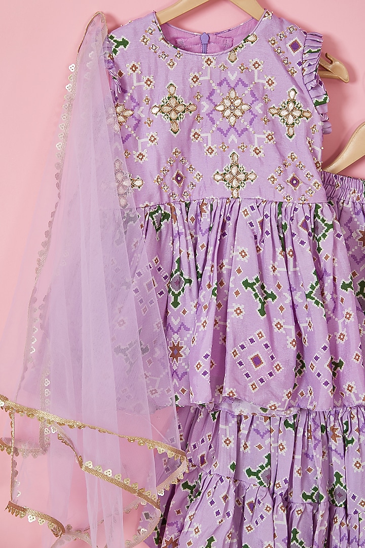 Light Purple Silk Hand Embroidered Sharara Set For Girls by Li'l Angels at Pernia's Pop Up Shop