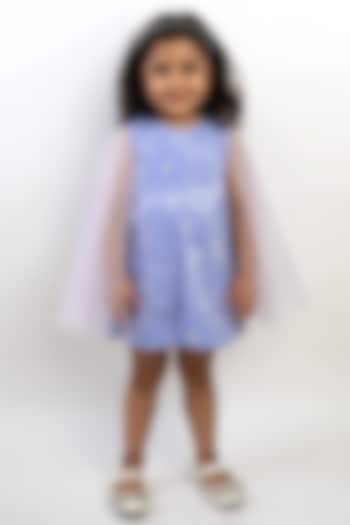 Lilac Net Embroidered Cape Dress For Girls by Li'l Angels at Pernia's Pop Up Shop