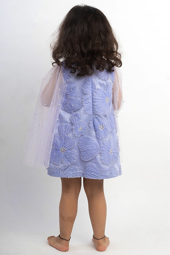 Lilac Net Embroidered Cape Dress For Girls by Li'l Angels at Pernia's Pop Up Shop