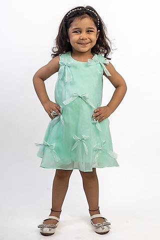 Sea Green Organza Dress For Girls by Li'l Angels