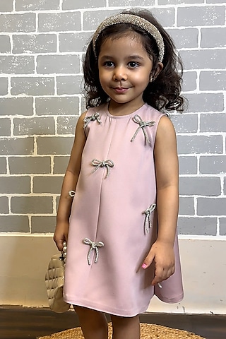 Onion Pink Banana Crepe Dress For Girls by Li'l Angels