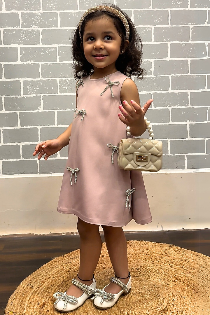 Onion Pink Banana Crepe Dress For Girls by Li'l Angels at Pernia's Pop Up Shop