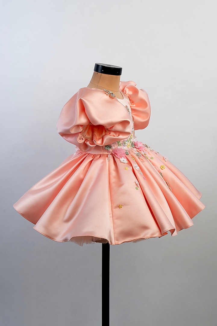Peach Luxury Satin Embroidered Dress For Girls by Li'l Angels at Pernia's Pop Up Shop