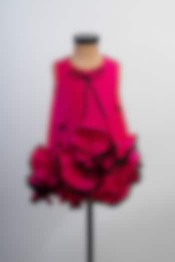 Pink & Black Silk Ruffled Dress For Girls by Li'l Angels at Pernia's Pop Up Shop