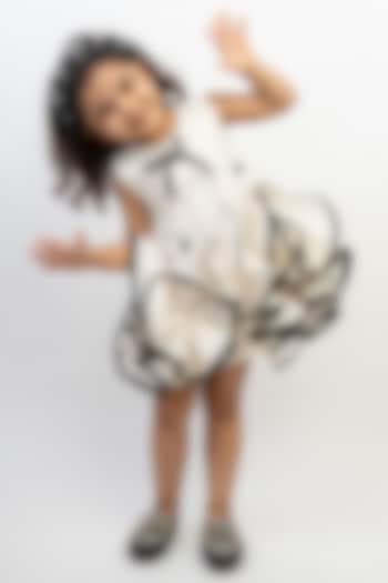 White & Black Silk Ruffled Dress For Girls by Li'l Angels at Pernia's Pop Up Shop