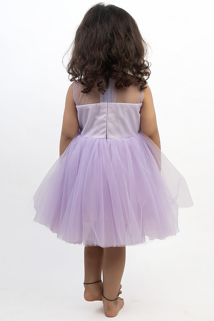 Lilac Net Draped Dress For Girls by Li'l Angels at Pernia's Pop Up Shop