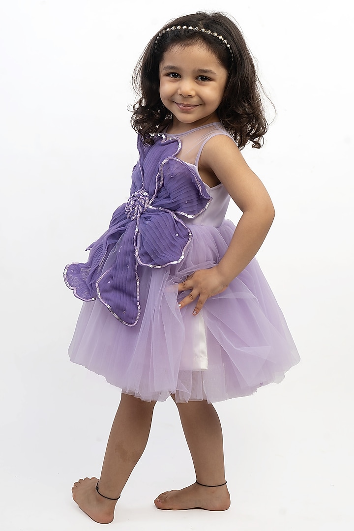 Lilac Net Draped Dress For Girls by Li'l Angels at Pernia's Pop Up Shop