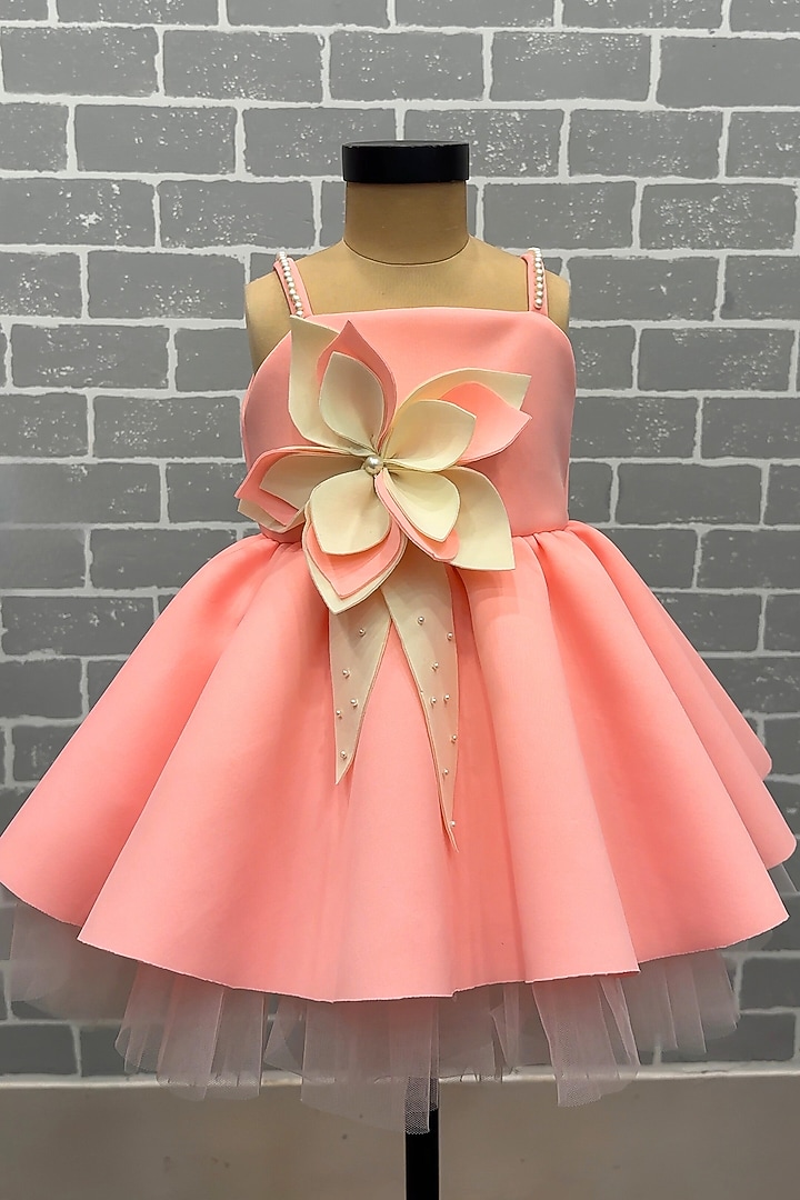 Peach & White Scuba Dress For Girls by Li'l Angels at Pernia's Pop Up Shop