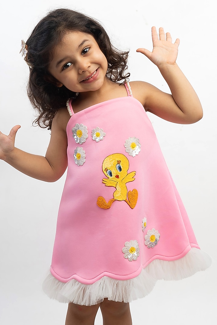 Pink Scuba Dress For Girls by Li'l Angels at Pernia's Pop Up Shop