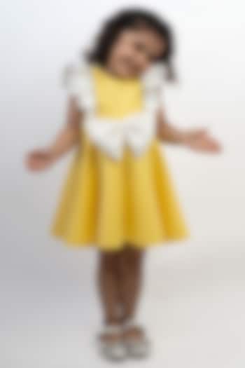 Yellow Scuba & Banana Crepe Dress For Girls by Li'l Angels at Pernia's Pop Up Shop