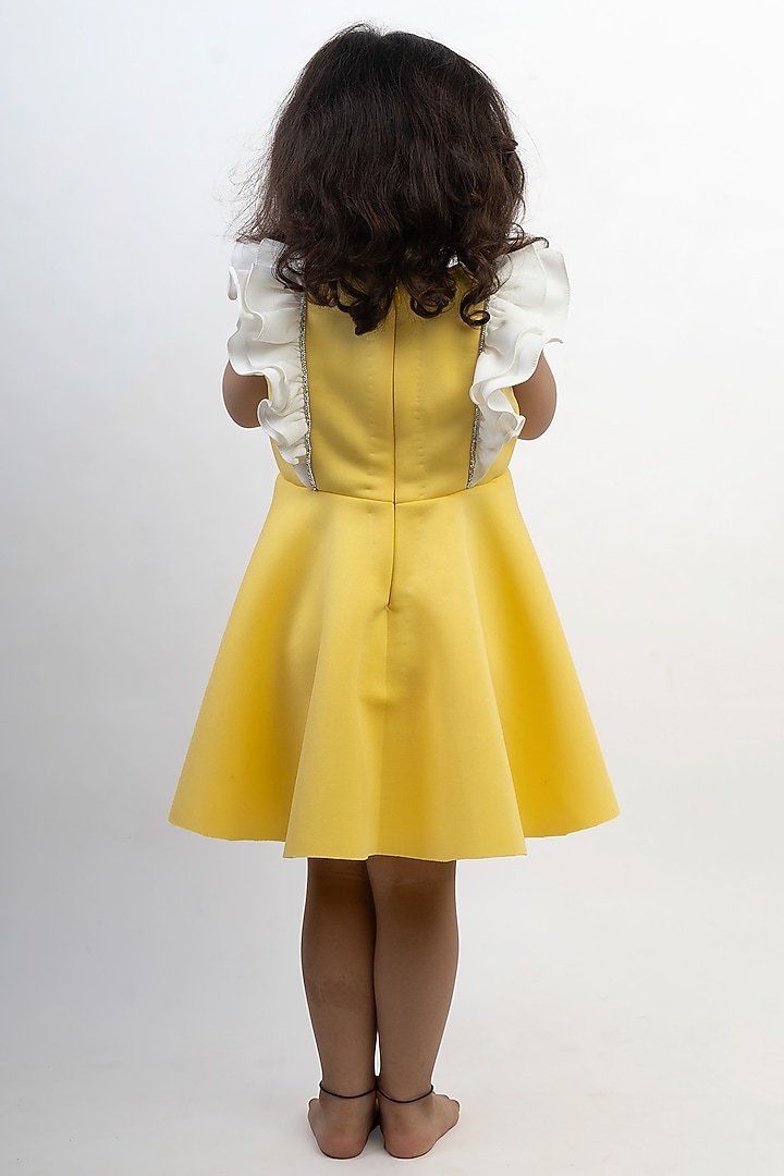 Yellow Scuba & Banana Crepe Dress For Girls by Li'l Angels at Pernia's Pop Up Shop