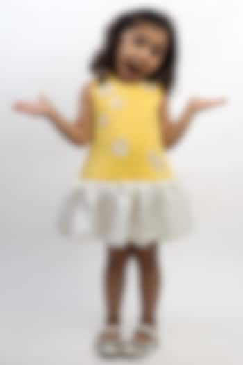 Yellow Scuba & Banana Crepe Dress For Girls by Li'l Angels at Pernia's Pop Up Shop