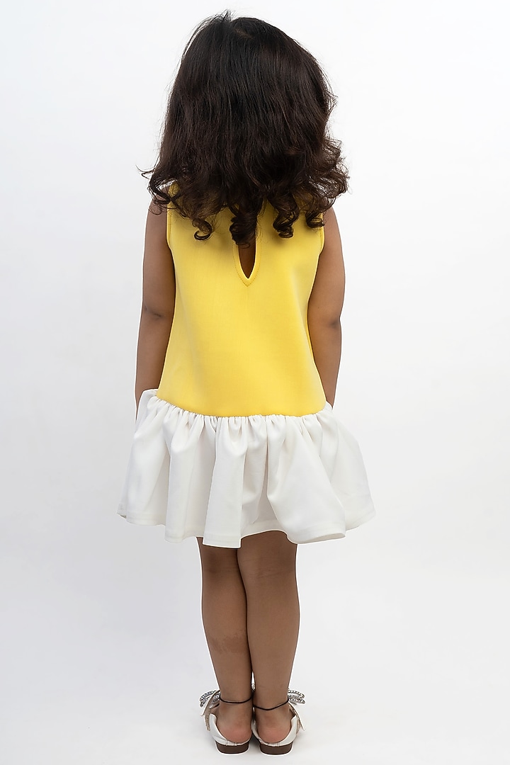 Yellow Scuba & Banana Crepe Dress For Girls by Li'l Angels at Pernia's Pop Up Shop