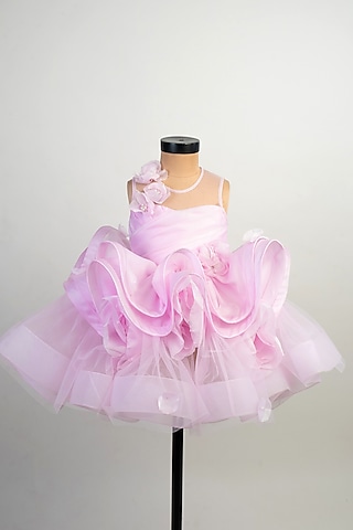 Light Pink Satin Organza Ruffled Dress For Girls by Li'l Angels