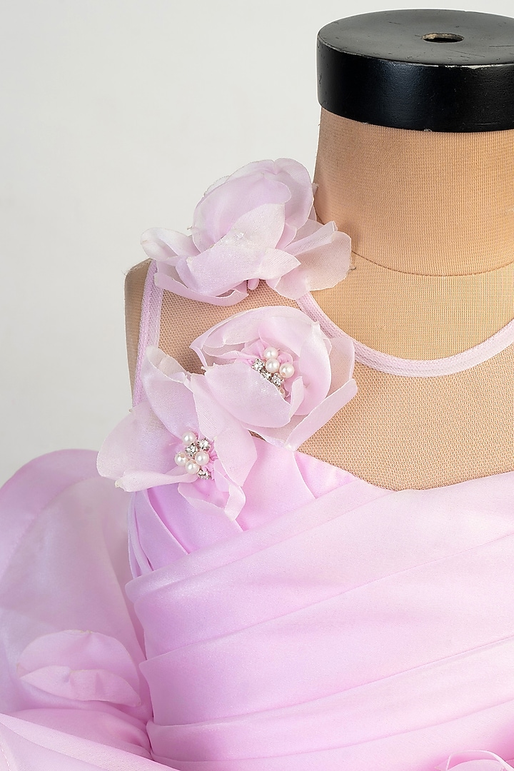 Light Pink Satin Organza Ruffled Dress For Girls by Li'l Angels at Pernia's Pop Up Shop