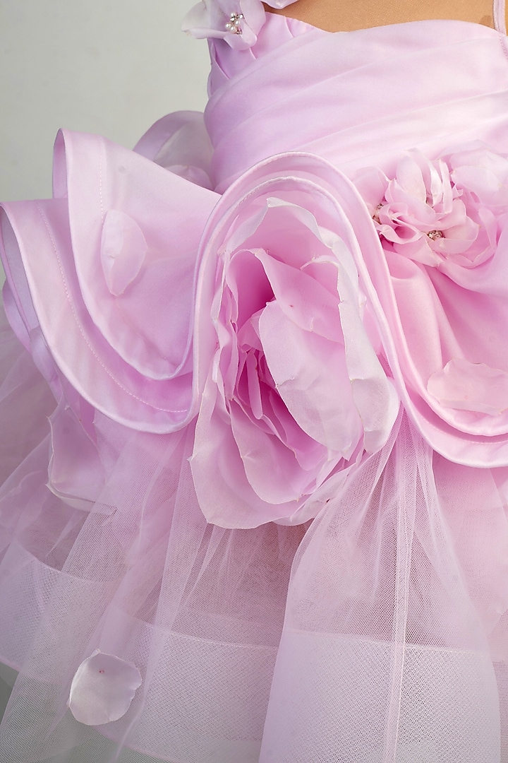 Light Pink Satin Organza Ruffled Dress For Girls by Li'l Angels at Pernia's Pop Up Shop
