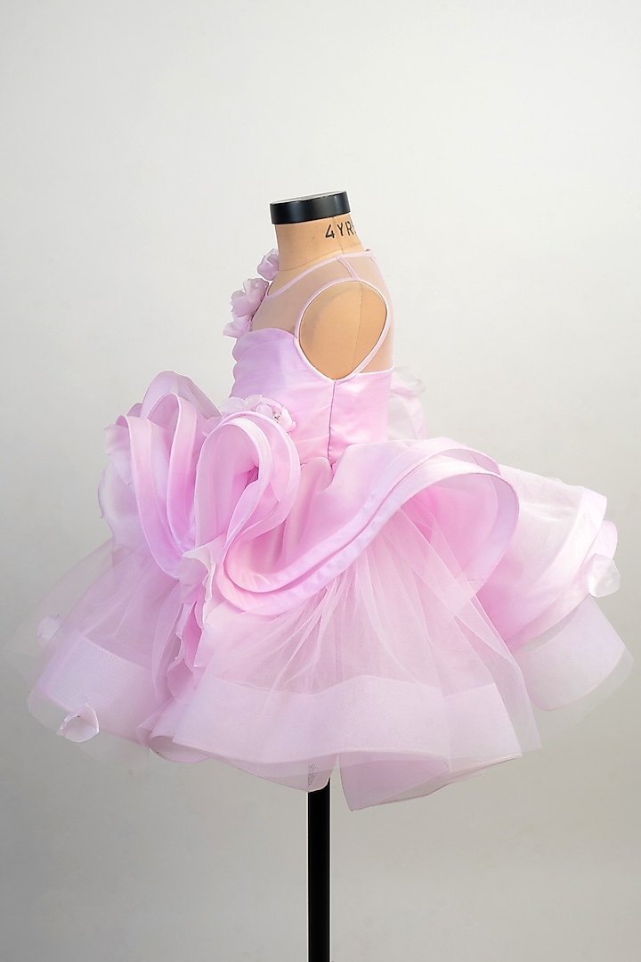 Light Pink Satin Organza Ruffled Dress For Girls by Li'l Angels at Pernia's Pop Up Shop