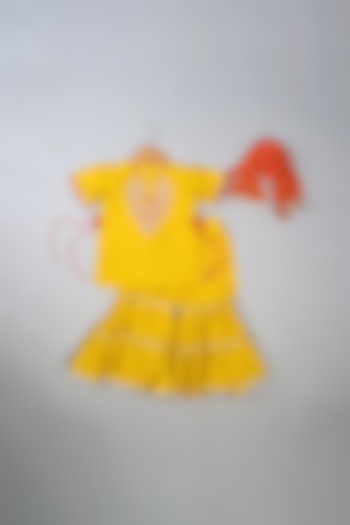 Mustard Silk Knot Sharara Set For Girls by Li'l Angels at Pernia's Pop Up Shop