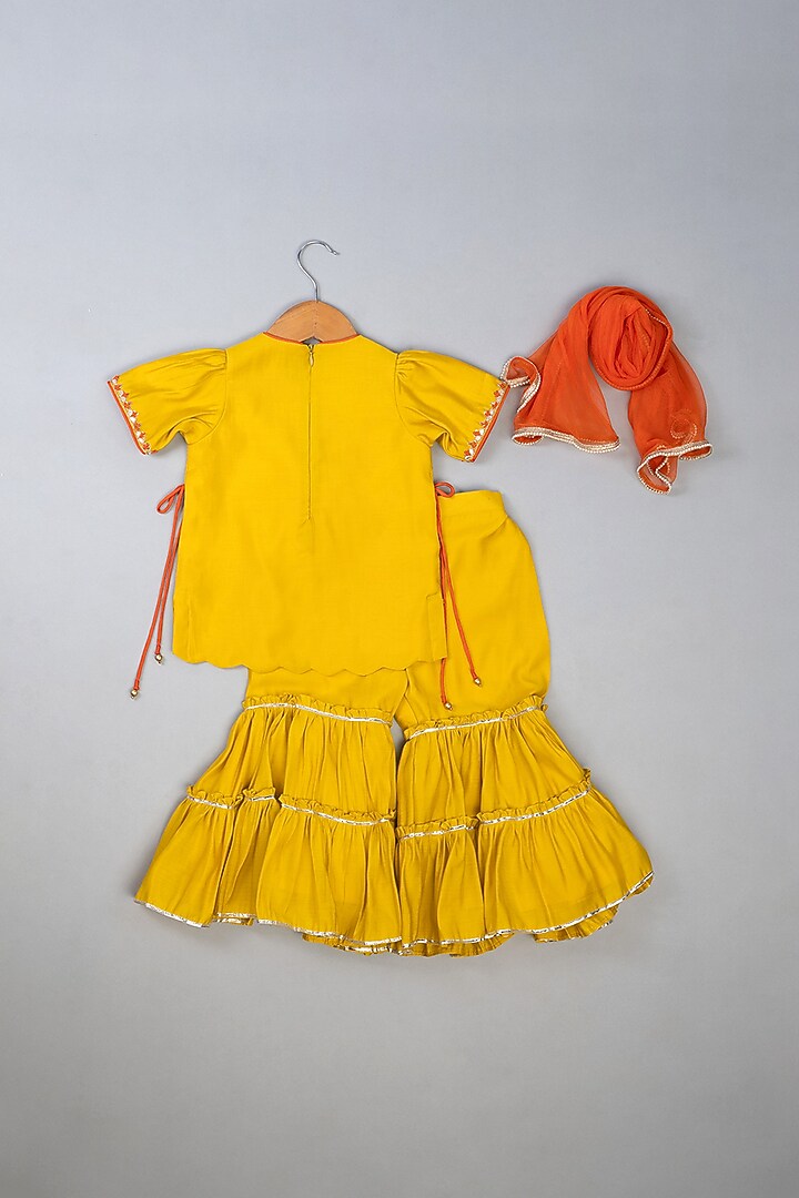 Mustard Silk Knot Sharara Set For Girls by Li'l Angels at Pernia's Pop Up Shop
