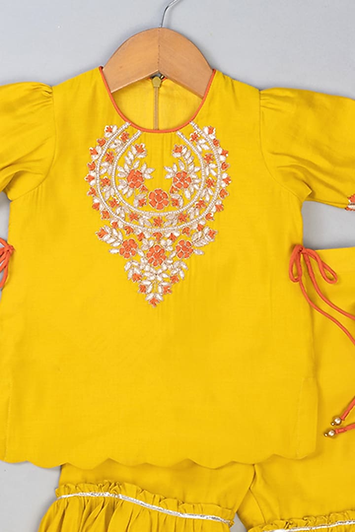 Mustard Silk Knot Sharara Set For Girls by Li'l Angels at Pernia's Pop Up Shop