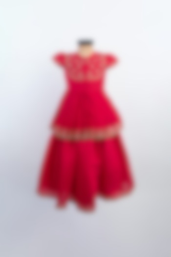 Pink Silk Lehenga Set For Girls by Li'l Angels at Pernia's Pop Up Shop