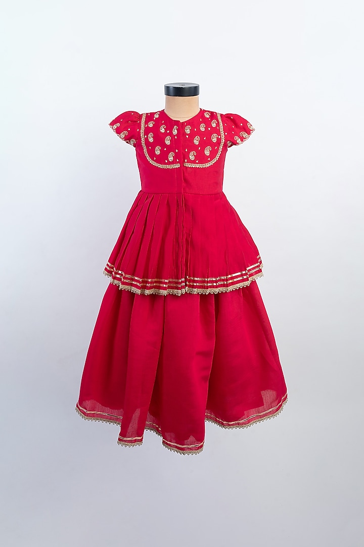 Pink Silk Lehenga Set For Girls by Li'l Angels at Pernia's Pop Up Shop