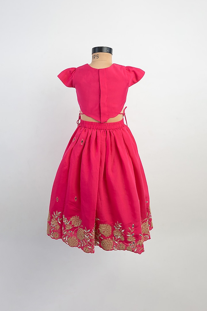 Pink Silk Thread Embroidered Lehenga Set For Girls by Li'l Angels at Pernia's Pop Up Shop