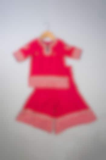 Pink Silk Sequins Embroidered Kurta Set For Girls by Li'l Angels at Pernia's Pop Up Shop