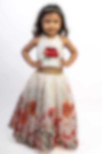 Off-White Silk & Organza Digital Printed Skirt Set For Girls by Li'l Angels at Pernia's Pop Up Shop