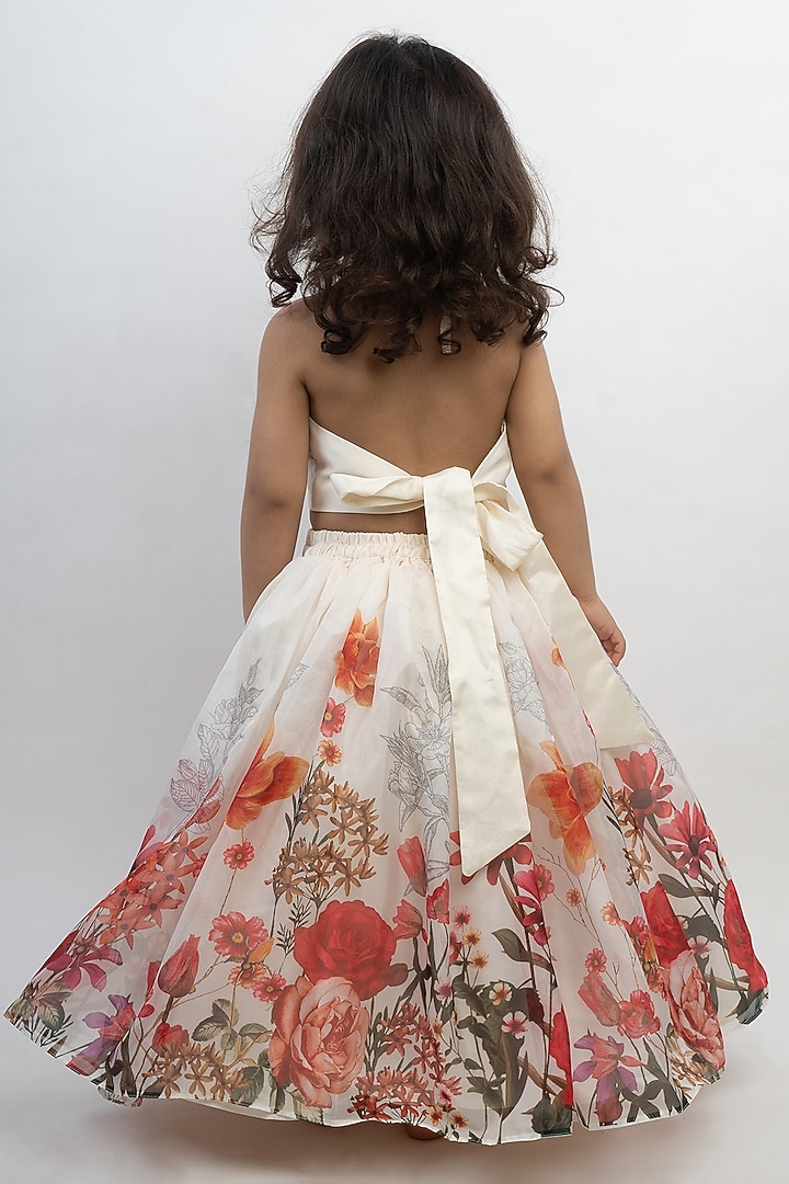 Off-White Silk & Organza Digital Printed Skirt Set For Girls by Li'l Angels at Pernia's Pop Up Shop
