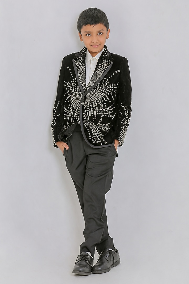 Black Velvet Tuxedo Set For Boys by Li'l Angels at Pernia's Pop Up Shop