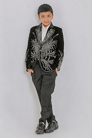 Black Velvet Tuxedo Set For Boys by Li'l Angels